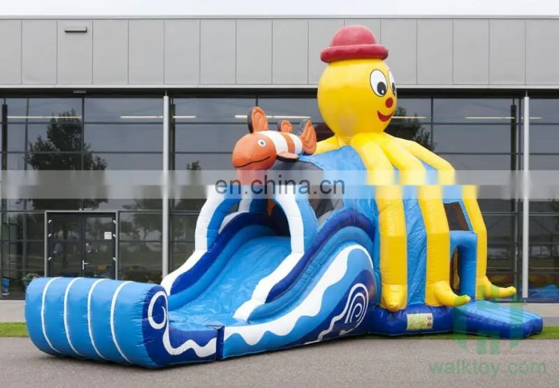 HI PVC giant kids long water slide, octopus inflatable castle jumping slide for sale