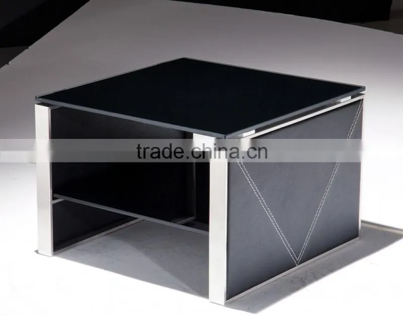 livingroom cheap and nice design stainless steel tea table with black glass