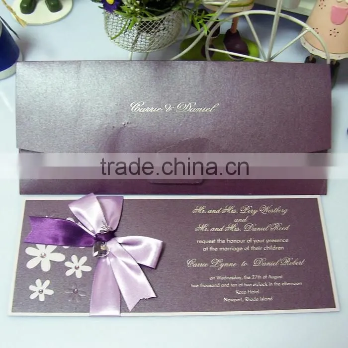 Purple Color Luxury and Simple Design Wedding Card 2016 with ribbon
