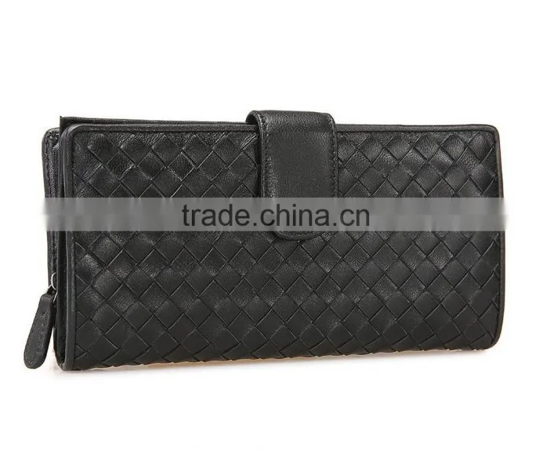 good quality soft sheepskin wallet hand knitting long style purse hot selling lgenuine leather wallet