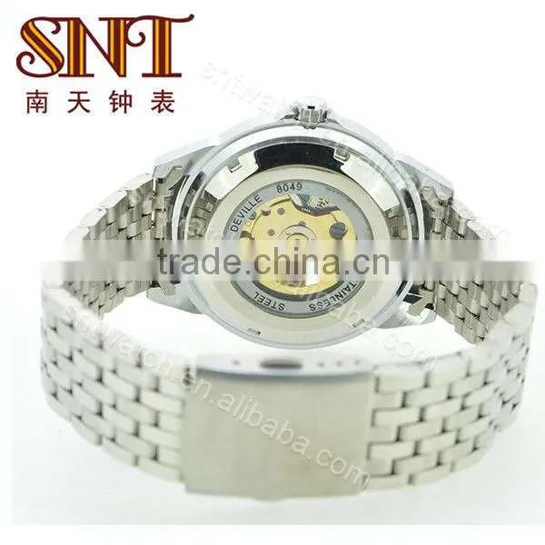 SNT-ME005 men's fashion luxury high quality automatic menchanical skeleton watch,OEM/ODM,blue pointer