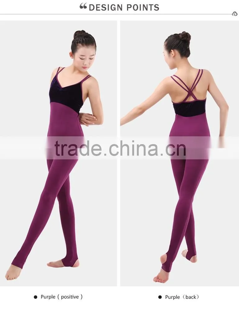Velvet Double Straps Ballet Camisole Leotards with Pants, Ballet Costumes Unitards