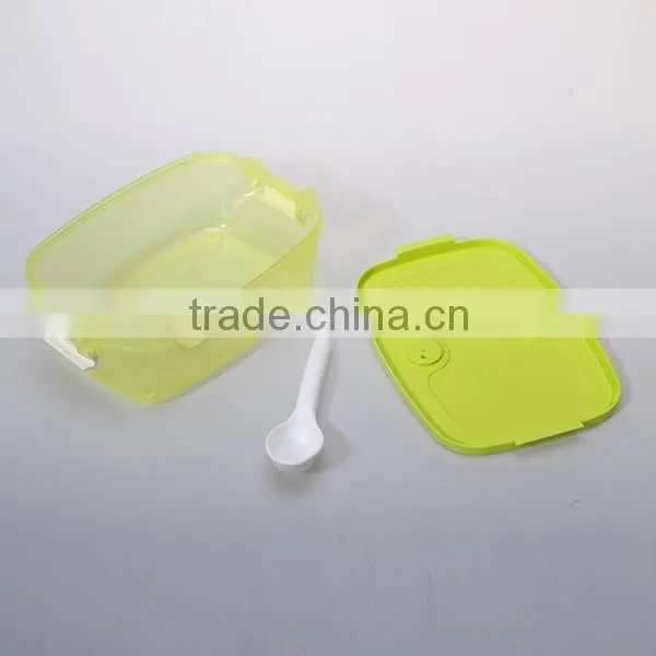 1.3L rectangle PP plastic lunch box with spoon