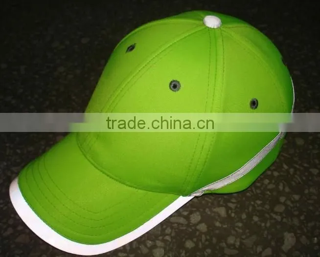 Custom 10x10 Cotton Plain Reflective Strip Fluorescent Yellow Baseball Cap