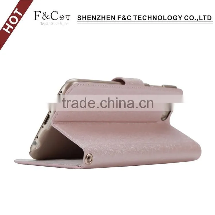 Lady use pink pu leather Mobile Phone Accessories, stand wallet cover for iphone 7 case with card slots and cash pocket