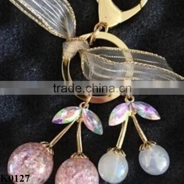 Wholesale Creative lovely cherry keychain metal keychain Gemstone Keychain K0127