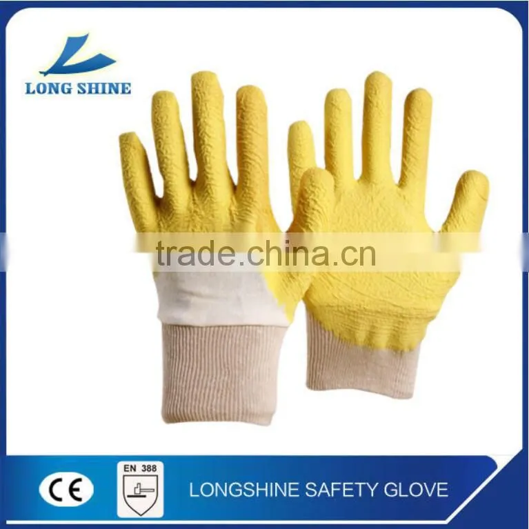 Best selling cotton liner with yellow nitrile coated anti oil safety working glove for industry