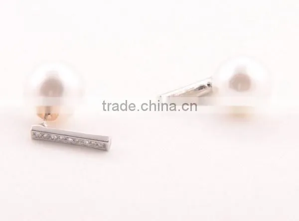 2015fashion rhinestone bar with pearl women's back and front earring