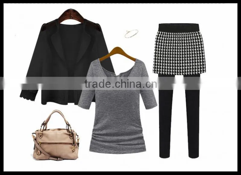 Made in China 2014 Fashion Faux Two Pieces Legging Hip Package Sexy Culottes Skirt Pants