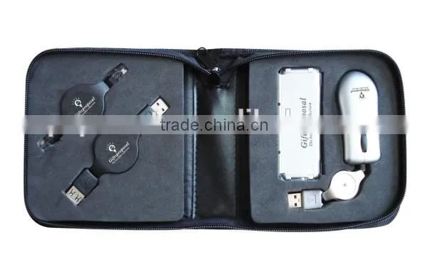 mini mouse and slim usb hub in PU pouch as usb travel gift set