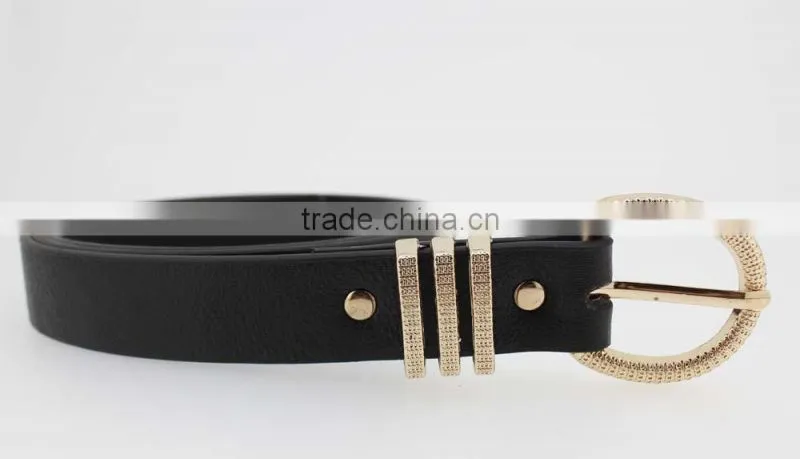 fashion black pu leather women accessories belt with Gold buckles in YiWu