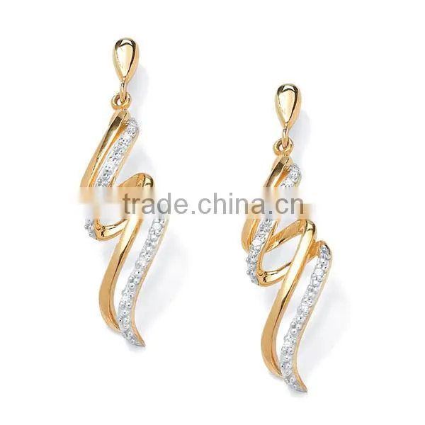 Beautiful designed earrings Gold over Silver Diamond Accent Ribbon Dangle Earrings