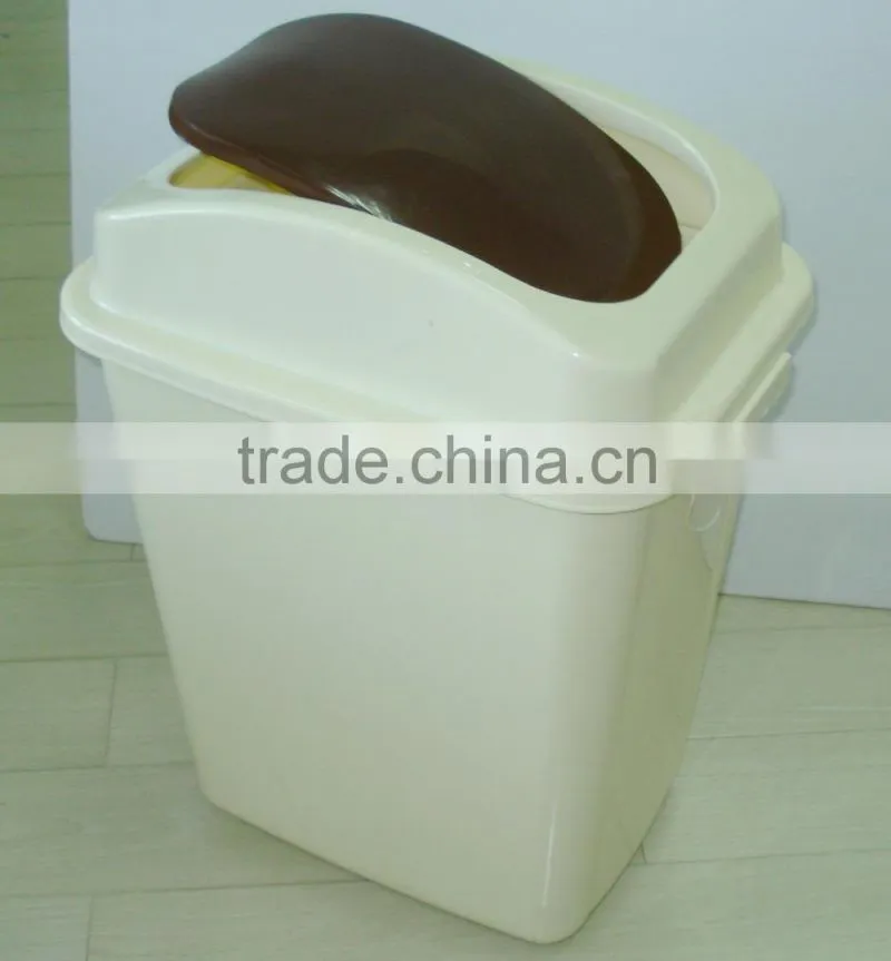 20L plastic square bin with swing cover, trash bin for room, waste paper bin