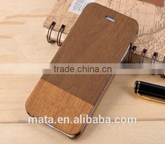 Wood Texture Design PU Leather Case With Card Slot For iphone 6