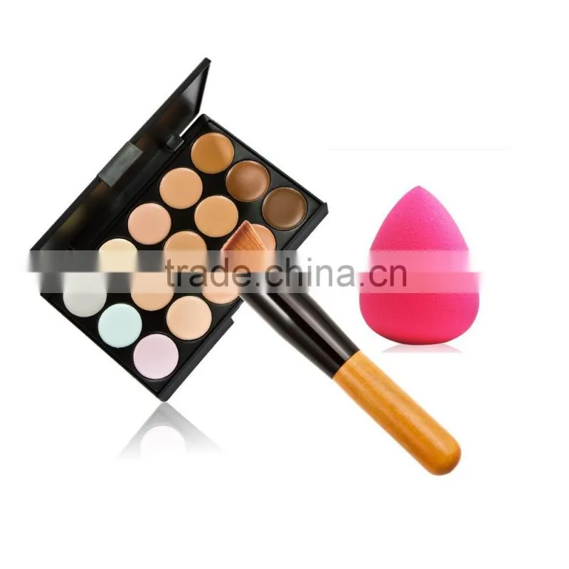 Hottest Amazon 15-color Eyeshadow Palette ,Oblique head brush and powder puff cosmetic set