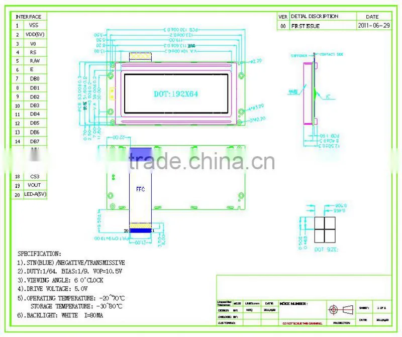 19264 COB lcd module, negative graphic STN display