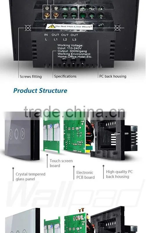Wallpad LED Black Crystal Glass 110~250V US/Australia Standard 1 gang Electrical Digital Remote Control Touch Light Switch
