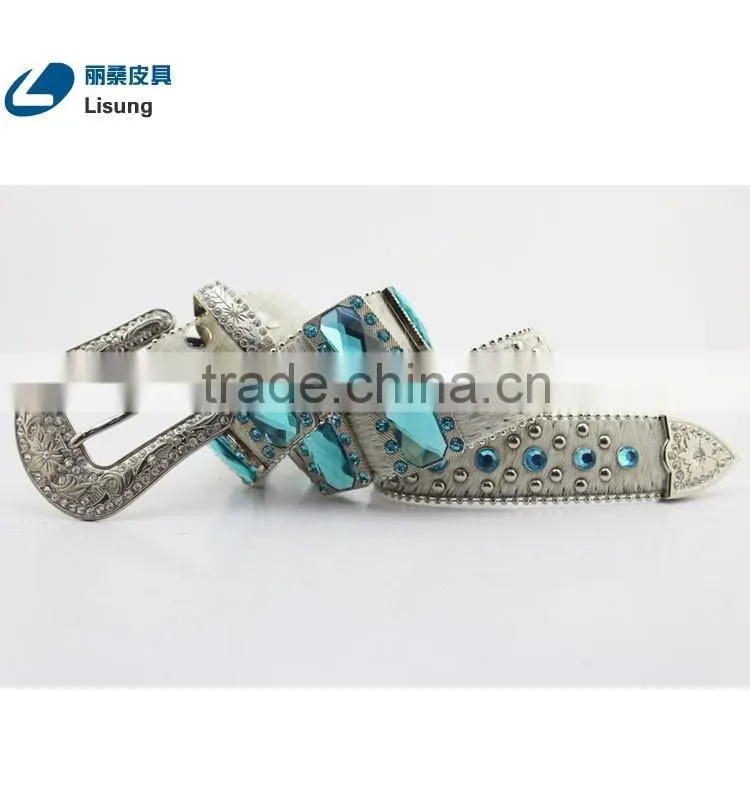 Cowboy Crystal Full Grain Horse Hide Leather Belt with Hair