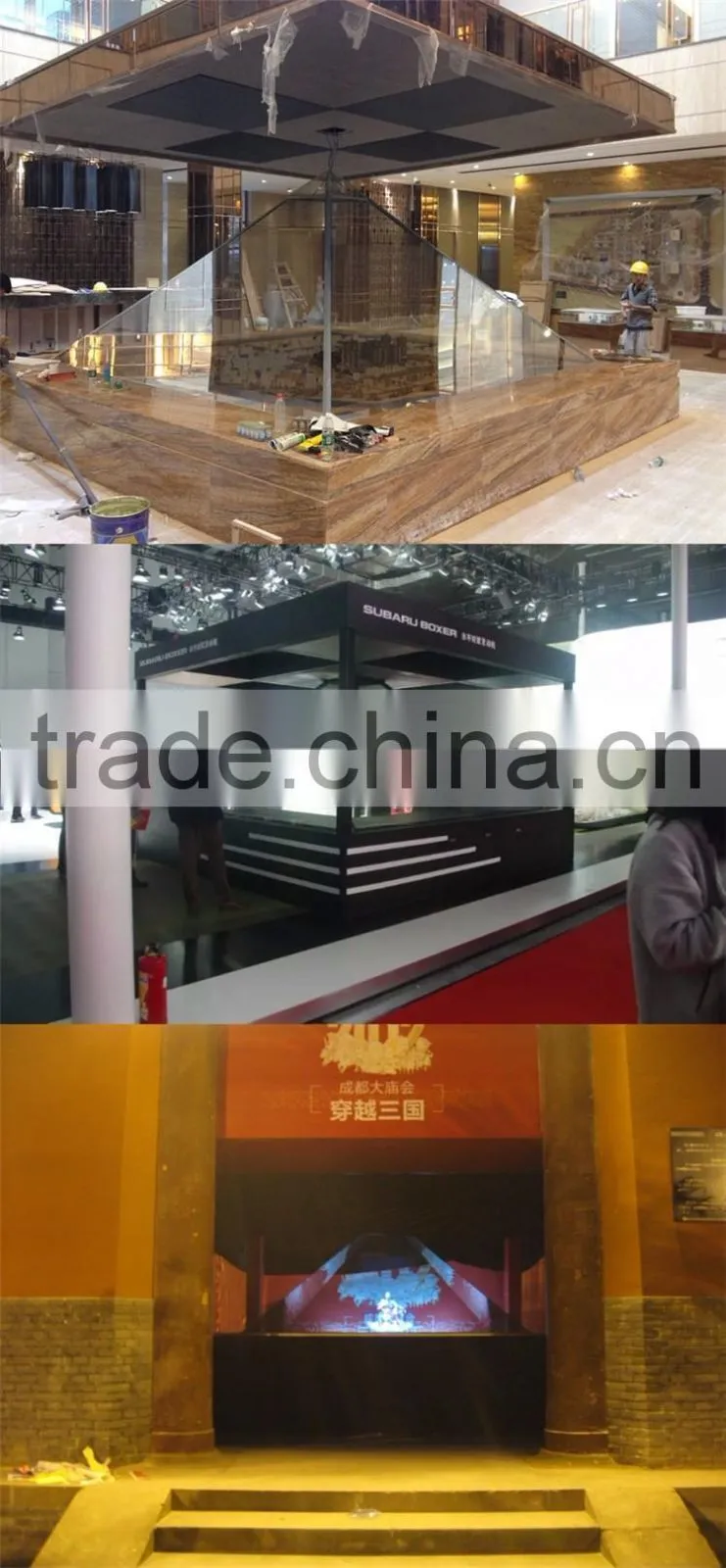 ENOTECH Customized 3D advertising holographic display 3d pyramid, pyramids glass 3d display showcase, hologram display cabinet
