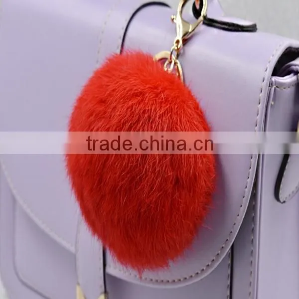 2015 Newest Fashion Black Fox Fur Ball Key Chain / Real Fur Pompoms
