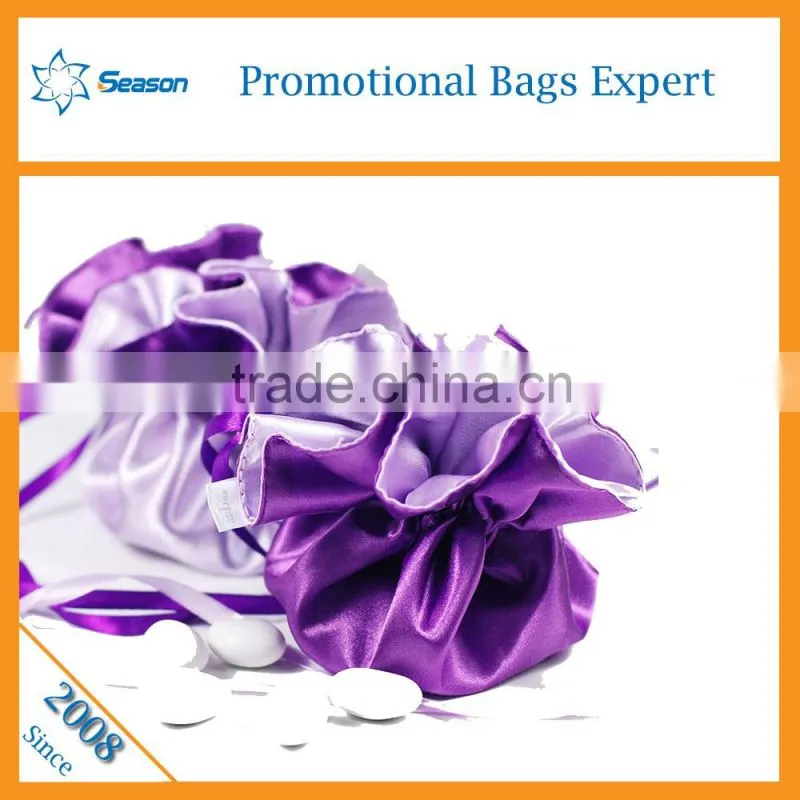 Wholesale beautiful wedding candy box large satin drawstring bags
