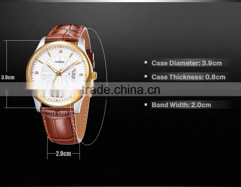WEIDE 3 Atm Water Resistant Stainless Steel Watches Leather Wrist Straps Gold Men Watch