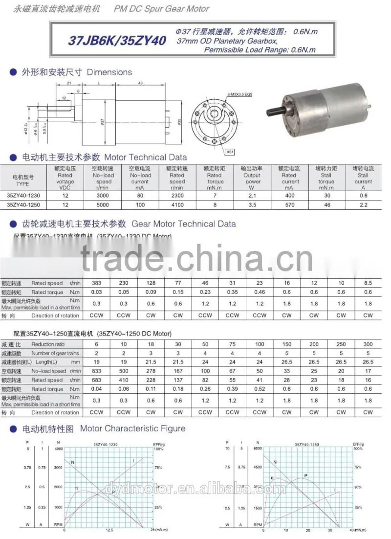 37mm 12V DC Gear Motor 3000rpm