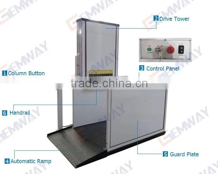 Latest design outdoor vertical handicap wheelchair platform lift for disabled