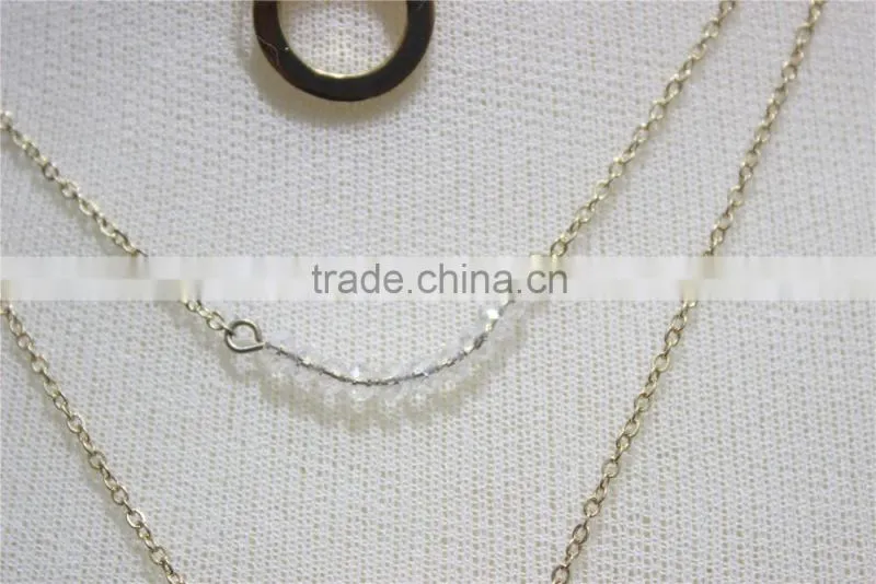 Gold Chain Layered Set Necklace w/Clear Crystal & Circle Heart Metal Necklace 2016 Fashion Style Wholesale