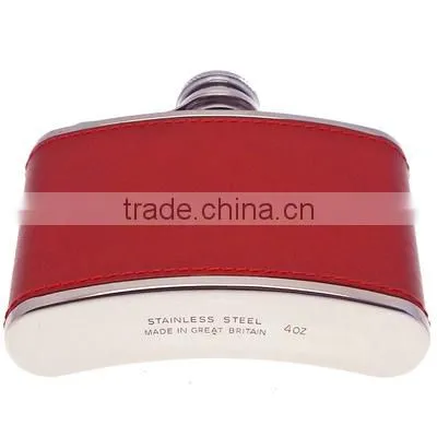 Stainless steel hip flask set with leather