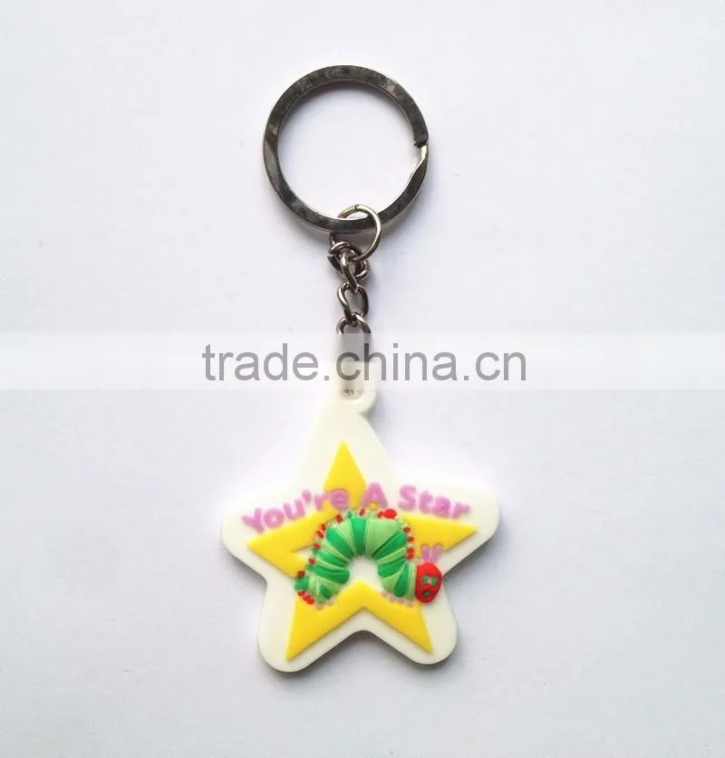 Star Shaped Soft Rubber Metal Letter Printing PVC Key chain Manufacture