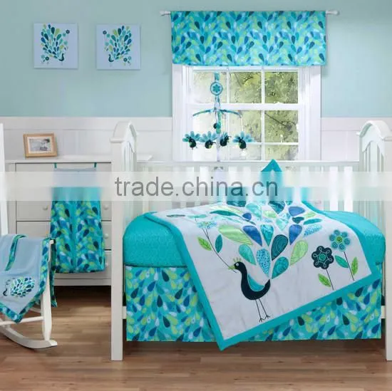 Elegent Peacock Design 100% Cotton Crib Bedding for Children