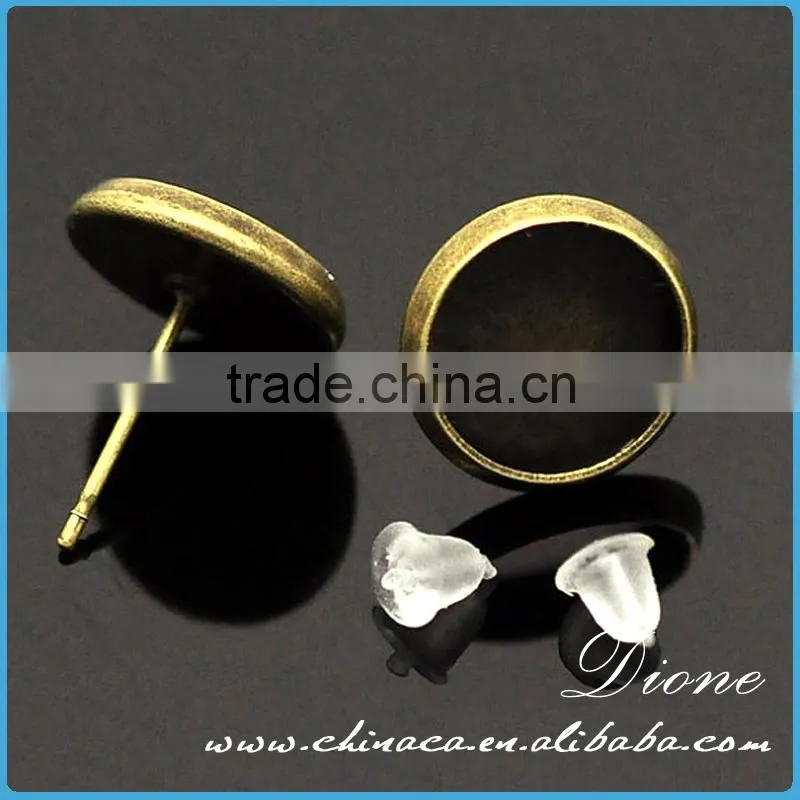 12mm Antique Bronze Plate Brass blank Base Cabochon earring setting