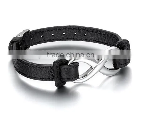 Fashion friendship stainless steel black python leather bracelet