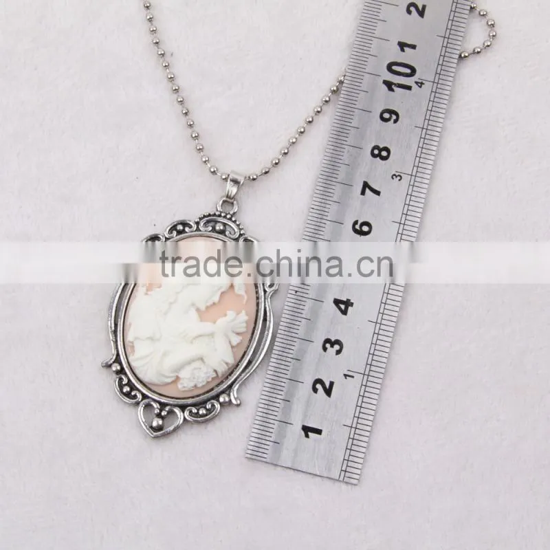 fashion jewelry necklace steampunk necklace pink beauty silhouette silver cameo pendant 2015 new party dress made in China yiwu