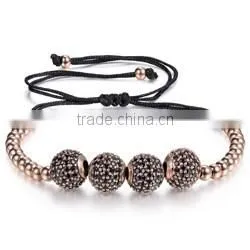 Fashion gold plated zircon stoppers macrame bracelet braided rope, 18k gold jewellery wholesale charm bracelet