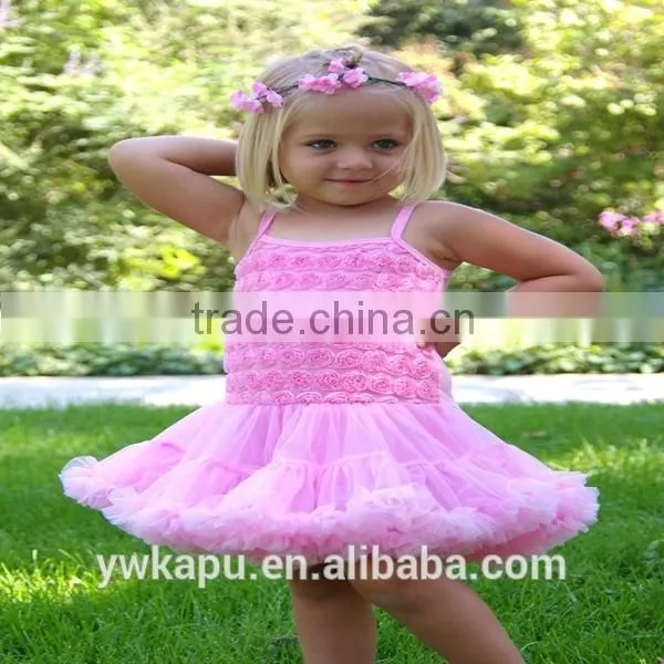 Summer fashion rosette pettidress fancy design and top quality birthday party dress for 0-3 years old baby girl