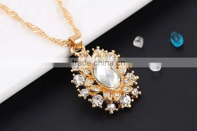 High quality big green stone korea wedding necklace and earring sets gold jewellery