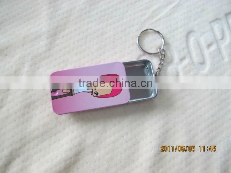 rectangular shape size:60*35*12mm with linged small metal tin box