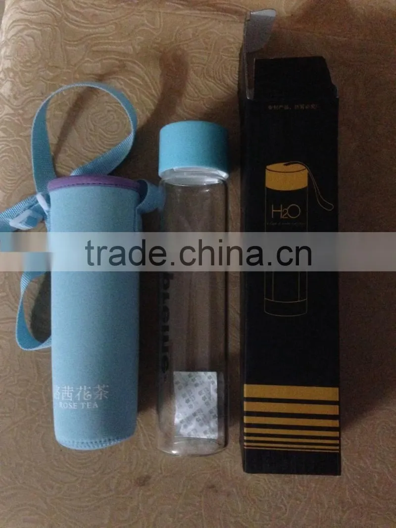 Glass Water Bottle - Eco-friendly Borosilicate Glass, No BPA, PVC and Lead, with Portable Nylon Sleeve,