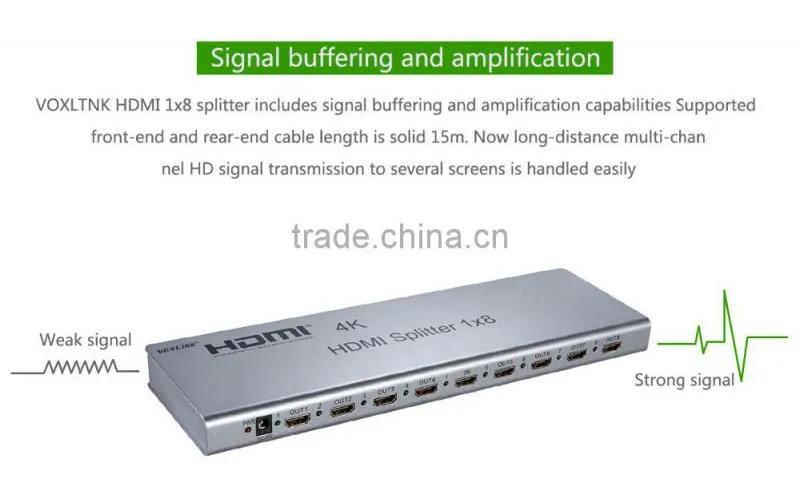 VOXLINK 1x8 HDMI splitter 4K(HDMI 1.4,HDCP1.4 ,4K,IR extension, EDID management, RS232) EU/US/UK/AU