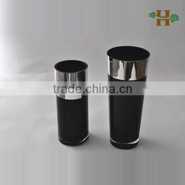 Handmade cylinder black silver-plated glass vase for decoration