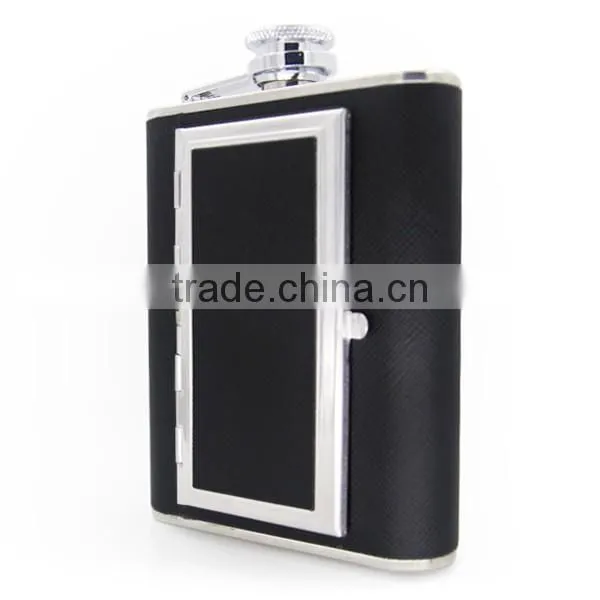 6 OZ stainless steel wine bottles stick black twill leather cigarette case