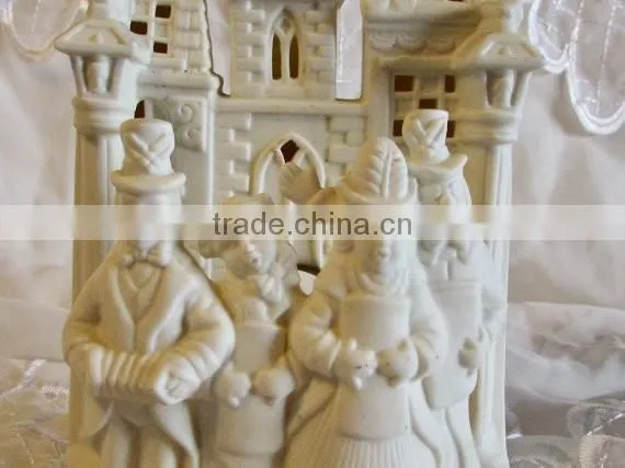 Bisque Porcelain Carolers Votive Holder, Partylite Village Christmas P0204 Candle Holder