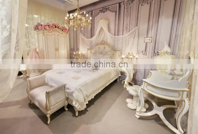 BISINI ivory color antique finished kids wooden upholstered dressing bench for bedroom - BF07-70302B