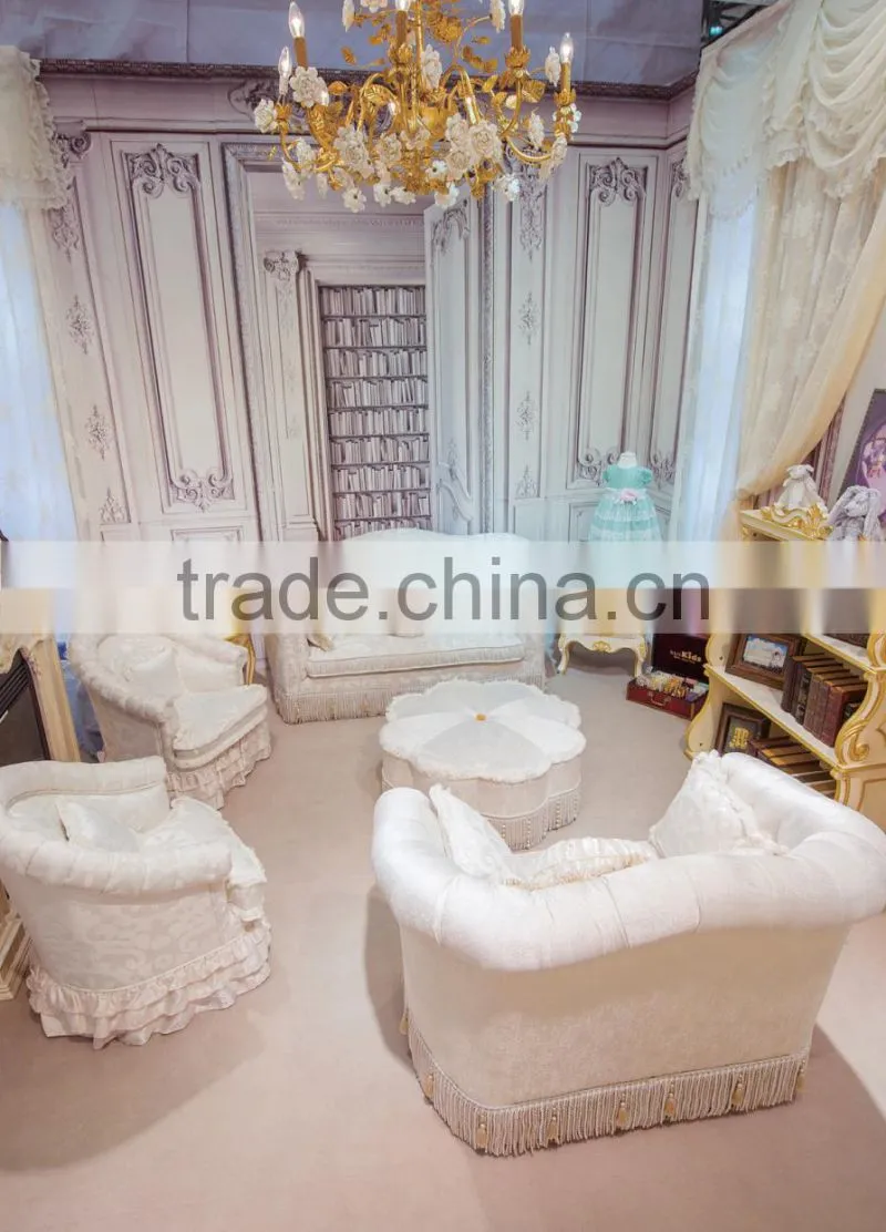 Antique handmade flower carving rococo style indoor wooden fireplace in ivory color - BF07-70341