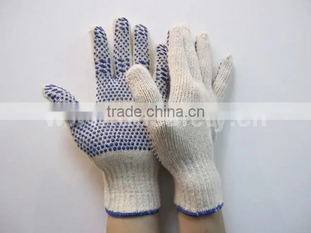 DDSAFETY 2017 7G Natural Cotton Knitted Gloves With Blue PVC Dots Safety Gloves