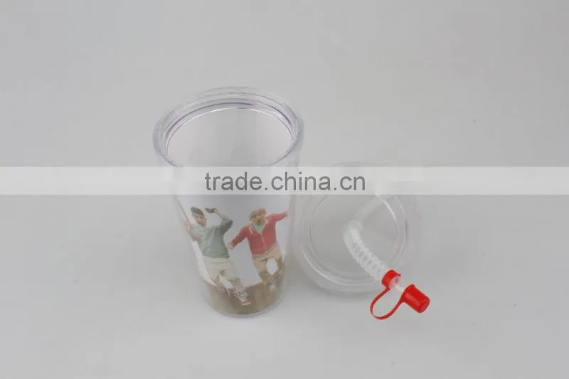 Plastic Double Wall Tumbler With Straw