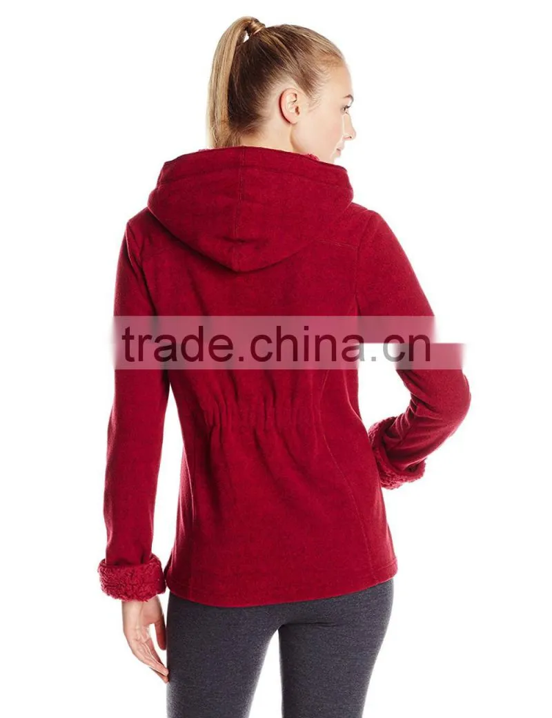 Blank Hooded Varsity Jacket 100% Polyester Heather Sweater Rib Fleece Knit And Sherpa Fleece Lining Women Hooded Jacket