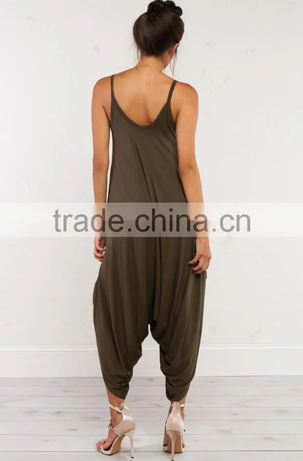 Women Apparel Suppliers Women Loose Fit Harem Tank Romper Round Neck One Piece Spaghetti Strap Jumpsuit Wholesale